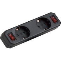 Πολύπριζο  Σούκο 2 θέσεων σε ευθεία με 2 διακόπτες μαύρο SAS 